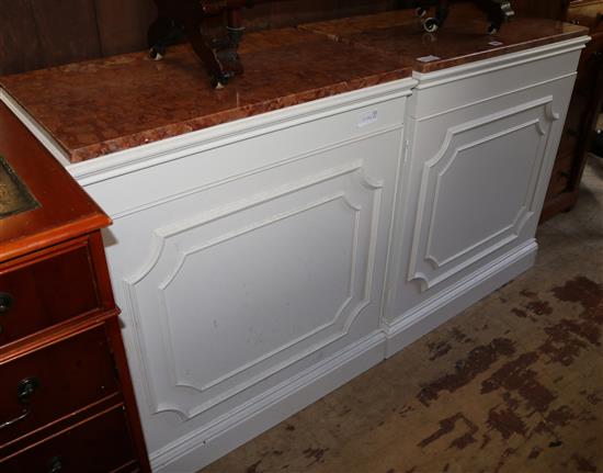 Pair painted marble top cupboards